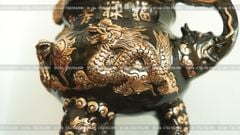 Đỉnh Đồng Ngũ Sự Bằng Đồng Đỏ Phớt Nỉ Nguyên Khối Song Long Chầu Nguyệt Cao 50 Cm