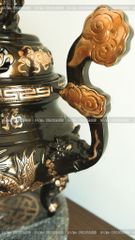 Đỉnh Đồng Ngũ Sự Bằng Đồng Đỏ Phớt Nỉ Nguyên Khối Song Long Chầu Nguyệt Cao 60 Cm