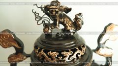 Đỉnh Đồng Ngũ Sự Bằng Đồng Đỏ Phớt Nỉ Nguyên Khối Song Long Chầu Nguyệt Cao 60 Cm