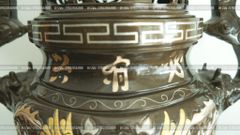 Bộ Tam Sự Hạc Bằng Đồng Đỏ Khảm Tam Khí Song Long Chầu Nguyệt Cao 60 Cm