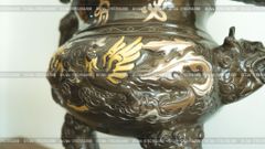 Bộ Tam Sự Nến Bằng Đồng Đỏ Khảm Tam Khí Song Long Chầu Nguyệt Cao 60 Cm