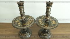 Bộ Tam Sự Nến Bằng Đồng Đỏ Khảm Tam Khí Song Long Chầu Nguyệt Cao 60 Cm