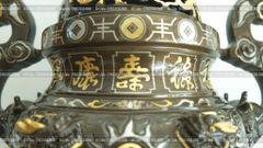 Bộ Tam Sự Nến Bằng Đồng Đỏ Khảm Tam Khí Song Long Chầu Nguyệt Cao 60 Cm