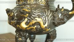 Bộ Tam Sự Nến Bằng Đồng Đỏ Khảm Tam Khí Song Long Chầu Nguyệt Cao 60 Cm