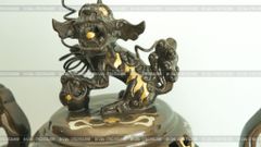 Bộ Tam Sự Hạc Bằng Đồng Đỏ Khảm Tam Khí Song Long Chầu Nguyệt Cao 60 Cm