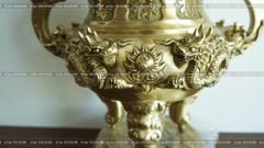 Đỉnh Đồng Ngũ Sự Bằng Đồng Vàng Song Long Chầu Nguyệt Cao 60 Cm