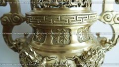 Bộ Tam Sự Nến Bằng Đồng Vàng Song Long Chầu Nguyệt Cao 60 Cm