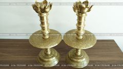 Bộ Tam Sự Nến Bằng Đồng Vàng Song Long Chầu Nguyệt Cao 50 Cm