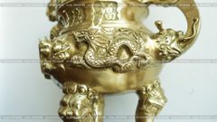 Đỉnh Đồng Ngũ Sự Bằng Đồng Vàng Song Long Chầu Nguyệt Cao 65 Cm