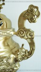 Đỉnh Đồng Ngũ Sự Bằng Đồng Vàng Song Long Chầu Nguyệt Cao 65 Cm