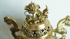 Bộ Tam Sự Hạc Bằng Đồng Vàng Song Long Chầu Nguyệt Cao 60 Cm