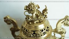 Bộ Tam Sự Nến Bằng Đồng Vàng Song Long Chầu Nguyệt Cao 60 Cm