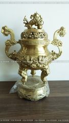 Bộ Tam Sự Hạc Bằng Đồng Vàng Song Long Chầu Nguyệt Cao 65 Cm