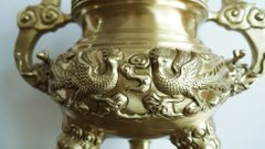 Bộ Tam Sự Hạc Bằng Đồng Vàng Song Long Chầu Nguyệt Cao 60 Cm