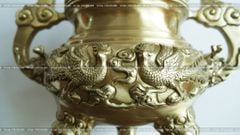 Đỉnh Đồng Ngũ Sự Bằng Đồng Vàng Song Long Chầu Nguyệt Cao 65 Cm