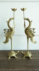 Bộ Tam Sự Hạc Bằng Đồng Vàng Song Long Chầu Nguyệt Cao 65 Cm