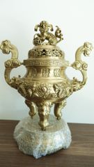 Bộ Tam Sự Hạc Bằng Đồng Vàng Song Long Chầu Nguyệt Cao 45 Cm