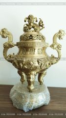 Bộ Tam Sự Nến Bằng Đồng Vàng Song Long Chầu Nguyệt Cao 50 Cm