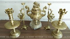 Đỉnh Đồng Ngũ Sự Bằng Đồng Vàng Song Long Chầu Nguyệt Cao 50 Cm