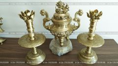 Đỉnh Đồng Ngũ Sự Bằng Đồng Vàng Song Long Chầu Nguyệt Cao 50 Cm