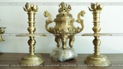 Bộ Tam Sự Nến Bằng Đồng Vàng Song Long Chầu Nguyệt Cao 45 Cm