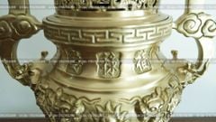 Bộ Tam Sự Nến Bằng Đồng Vàng Song Long Chầu Nguyệt Cao 45 Cm