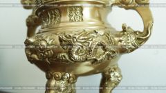 Bộ Tam Sự Nến Bằng Đồng Vàng Song Long Chầu Nguyệt Cao 50 Cm