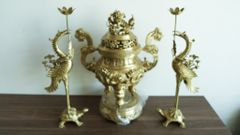 Bộ Tam Sự Hạc Bằng Đồng Vàng Song Long Chầu Nguyệt Cao 60 Cm