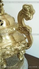 Bộ Tam Sự Nến Bằng Đồng Vàng Song Long Chầu Nguyệt Cao 50 Cm