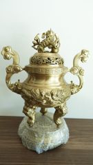 Bộ Tam Sự Hạc Bằng Đồng Vàng Song Long Chầu Nguyệt Cao 45 Cm