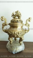 Bộ Tam Sự Nến Bằng Đồng Vàng Song Long Chầu Nguyệt Cao 45 Cm