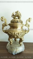 Bộ Tam Sự Nến Bằng Đồng Vàng Song Long Chầu Nguyệt Cao 50 Cm