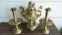 Bộ Tam Sự Nến Bằng Đồng Vàng Song Long Chầu Nguyệt Cao 65 Cm