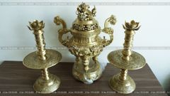 Bộ Tam Sự Nến Bằng Đồng Vàng Song Long Chầu Nguyệt Cao 60 Cm
