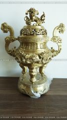 Đỉnh Đồng Ngũ Sự Bằng Đồng Vàng Song Long Chầu Nguyệt Cao 60 Cm