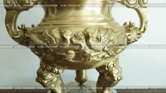 Bộ Tam Sự Nến Bằng Đồng Vàng Song Long Chầu Nguyệt Cao 45 Cm