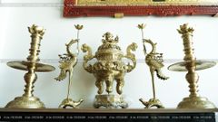 Đỉnh Đồng Ngũ Sự Bằng Đồng Vàng Song Long Chầu Nguyệt Cao 65 Cm