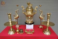 Bộ Ngũ Sự Bằng Đồng Cát Tút  Song Long Chầu Nguyệt Cao 60 Catut + Ngai Chén Nhỏ