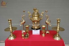 Bộ Ngũ Sự Bằng Đồng Cát Tút  Song Long Chầu Nguyệt Cao 60 Catut + Ống Hương 29 Catut