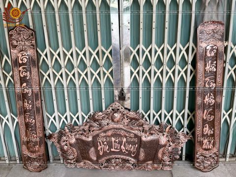 Cuốn Thư Câu Đối Đồng Đỏ Giả Cổ Kích Thước Cuốn Thư 155*80 - Câu Đối 155*21