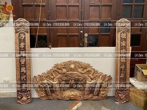 Cuốn Thư Câu Đối Đồng Đỏ Kích Thước Cuốn Thư 176*90 - Câu Đối 176*22 Màu Giả Cổ