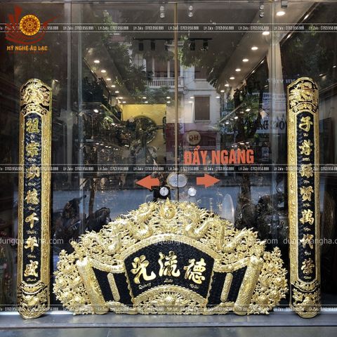 Cuốn Thư Câu Đối Đồng Vàng Nền Đen Kích Thước Cuốn Thư 176*90 - Câu Đối 176*22