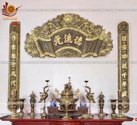 Cuốn Thư Câu Đối Đồng Vàng Giả Cổ Kích Thước Cuốn Thư 155*80 - Câu Đối 155*21