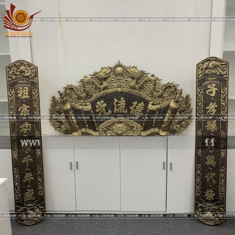 Cuốn Thư Câu Đối Đồng Vàng Kích Thước Cuốn Thư 176*90 - Câu Đối 176*22 Màu Giả Cổ