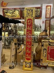 Đại Tự Hoành Phi Câu Đối Đồng vàng Kích Thước Đại Tự 176*68 - Câu Đối 176*28 Dát Vàng