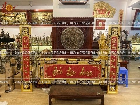 Đại Tự Hoành Phi Câu Đối Đồng vàng Kích Thước Đại Tự 176*68 - Câu Đối 176*28 Dát Vàng