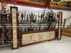 Đại Tự Hoành Phi Câu Đối Đồng vàng Kích Thước Đại Tự 176*68 - Câu Đối 176*28 Dát Vàng - Mẫu 2