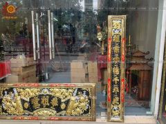 Đại Tự Hoành Phi Câu Đối Đồng vàng Kích Thước Đại Tự 176*68 - Câu Đối 176*28  Nền Đen Dát Vàng 2