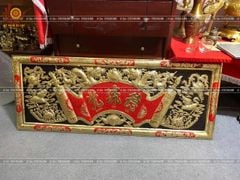 Đại Tự Hoành Phi Câu Đối Đồng vàng Kích Thước Đại Tự 176*68 - Câu Đối 176*28 nền đen dát vàng