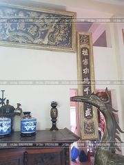 Đại Tự Hoành Phi Câu Đối Đồng vàng Kích Thước Đại Tự 176*68 - Câu Đối 176*28  Giả Cổ